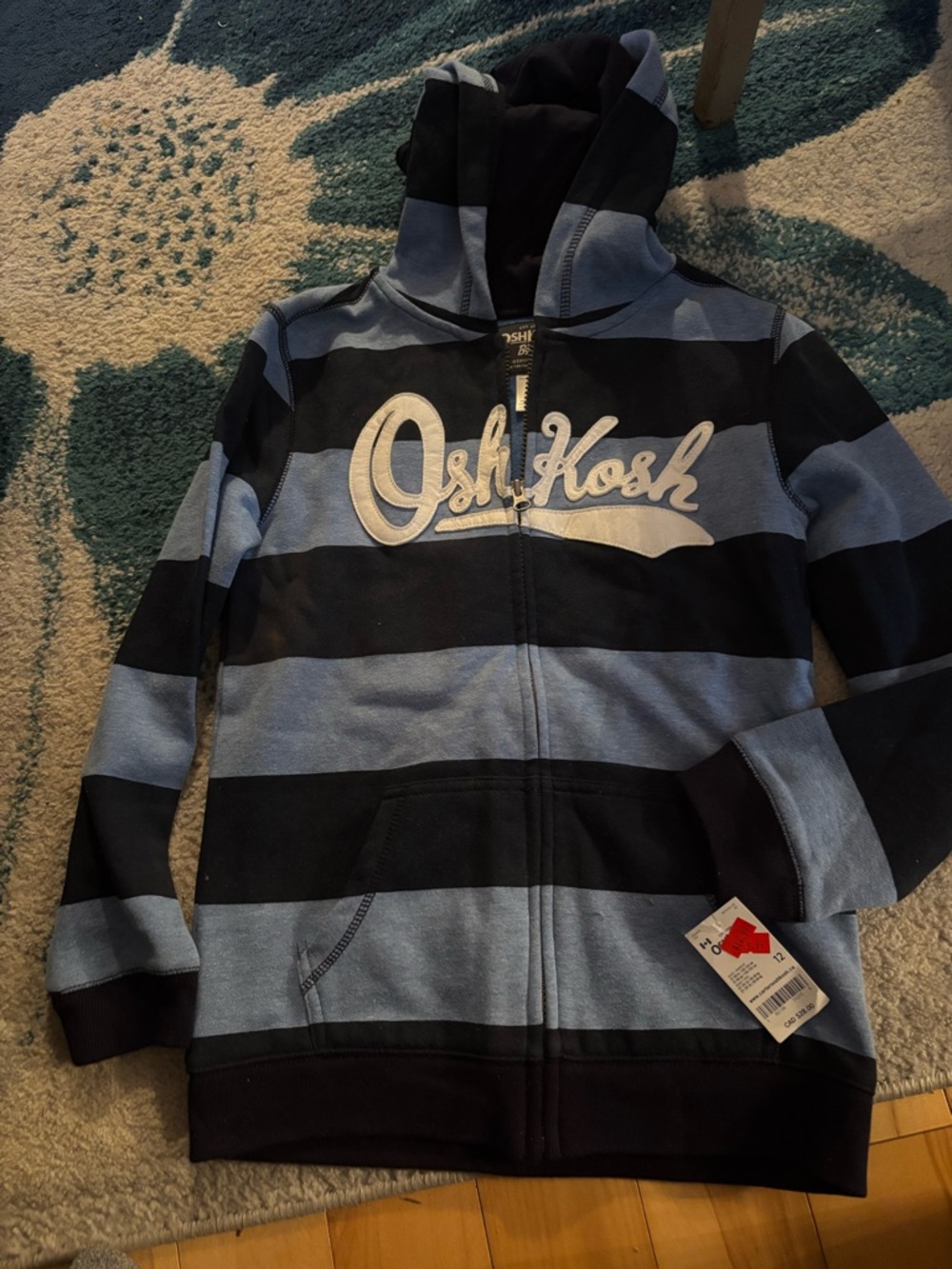OshKosh B'gosh Light Blue and Black Striped Zip Hoodie